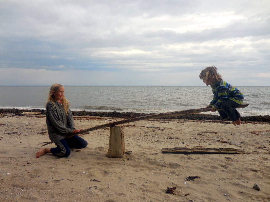 Our homemade teeter totter - no major injuries!