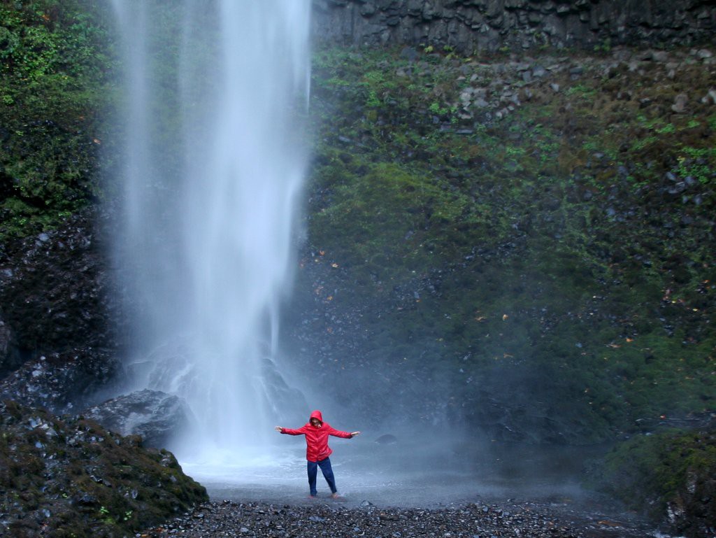 Standing under the falls